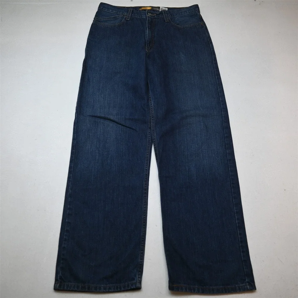 Silvertab 33x34 Dark 100% Cotton Denim Low Loose Baggy Mens Jeans